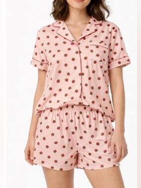NWT Kate Spade Strawberry Print Short Sleeve Shorts Pajama Set Size XL